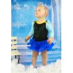 Frozen Light Blue Long Sleeve Black Bodysuit Royal Blue Pettiskirt & Sparkle Rhinestone Anna JS3950